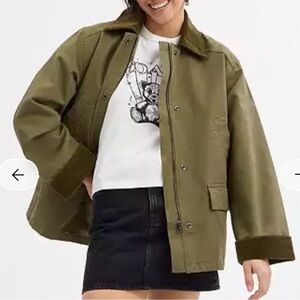 Coach Relaxed Field Utility Jacket womens sz M Burnt Olive Green Corduroy collar